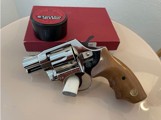 Schreckschuss Mercury M1 9mm Chroom met houten grip OVP