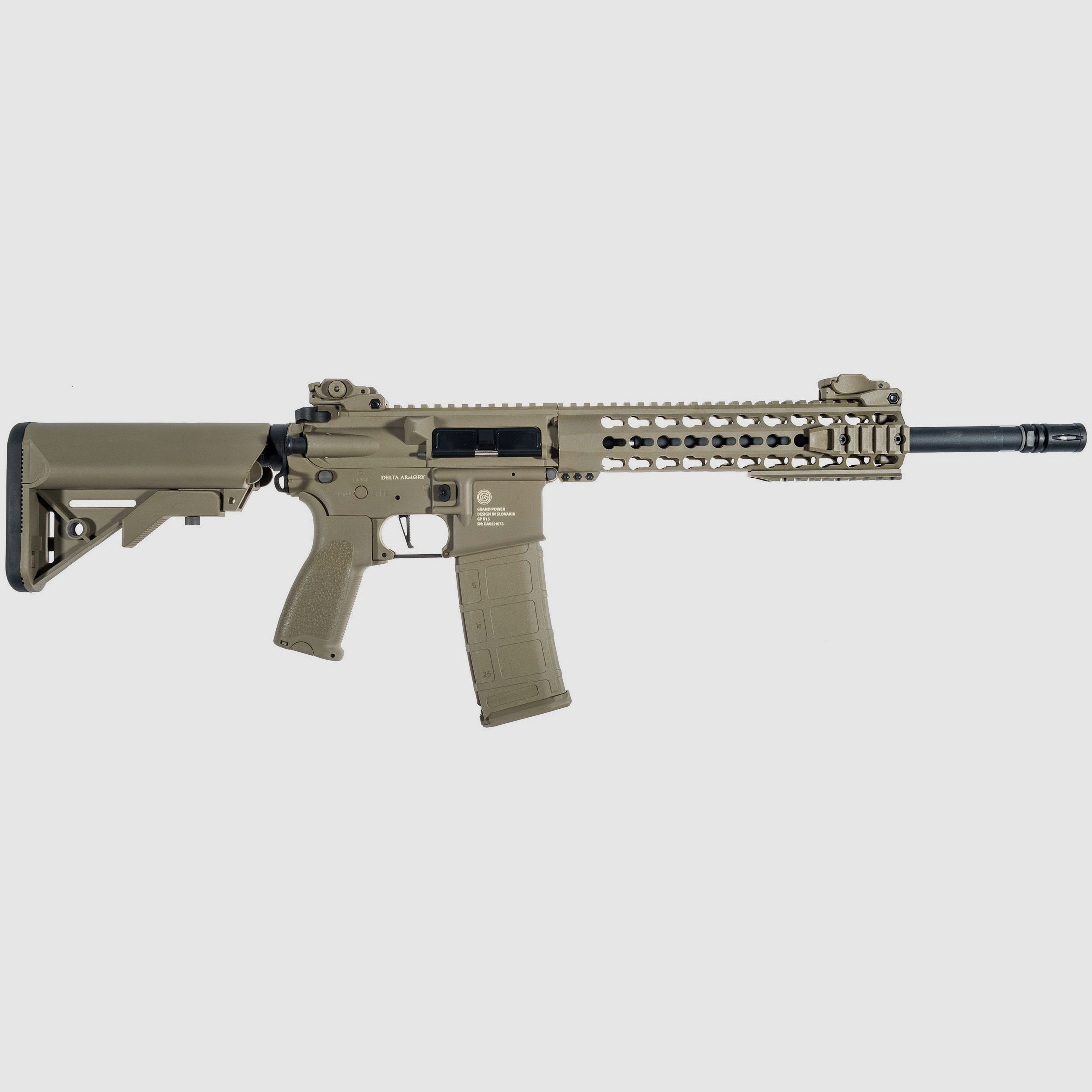 Grand Power AR15 KeyMod 10 Zoll CHARLIE ETU Delta Armory Tan S-AEG Airsoft Gewehr Frei ab 18 Jahren