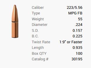 Barnes bullet .223/5.56/.224 55GR MPG FB 100 pieces