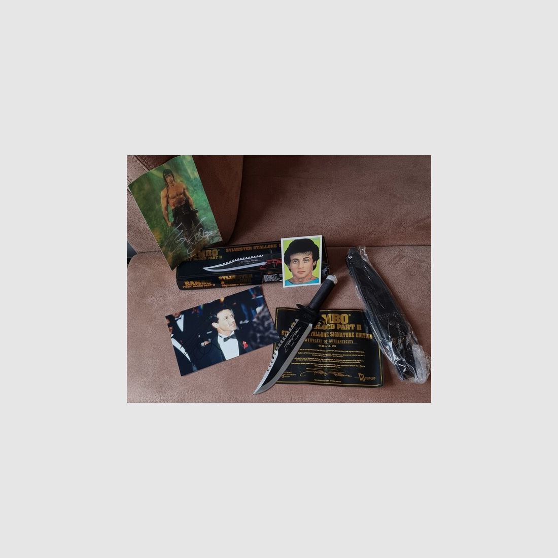 Original Signatur von Silvester Stallone auf Foto+RAMBO Messer First Blood Part II Signature Edition