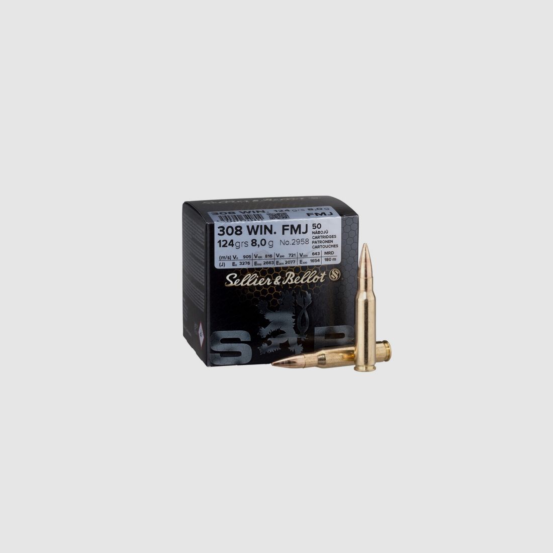 Patronen .308 Winchester, Vollmantel 147grs (9,55gr) - Sellier & Bellot