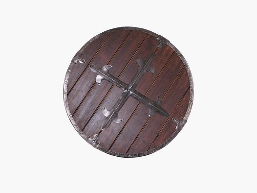 Wooden round shield with steel fittings
