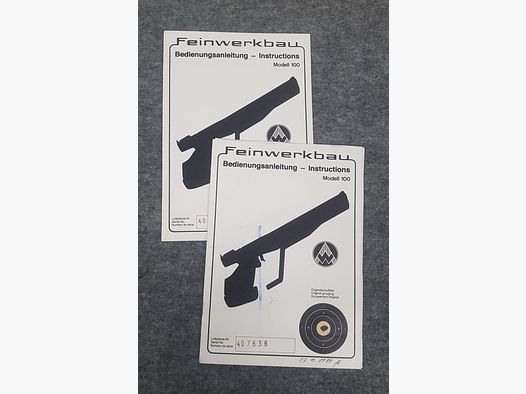 Feinwerkbau FWB Mod. 100 Beschreibung Bedienungsanleitung Luftpistole Luftgewehr KK Gewehr Co2 Pistole siehe Beschreibung. Preis ab