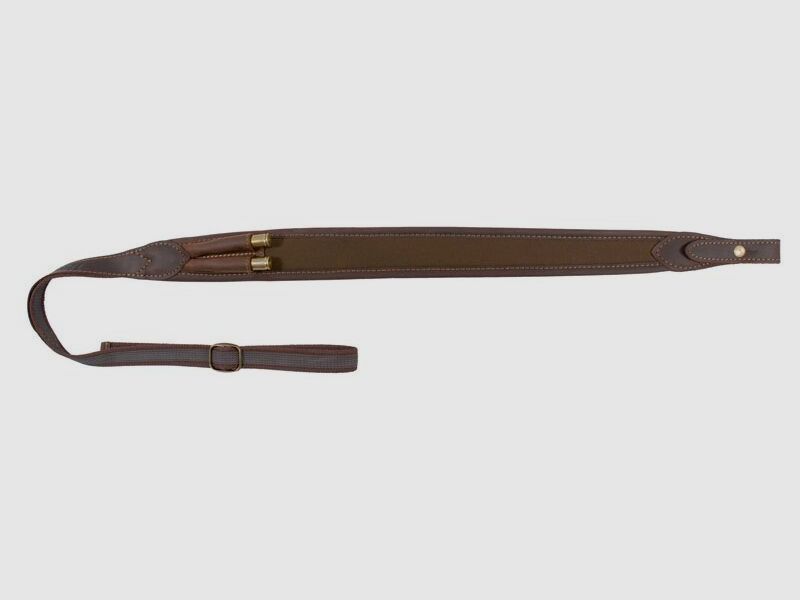 Cinghia per fucile in neoprene e pelle con 2 anelli per cartucce - Marrone