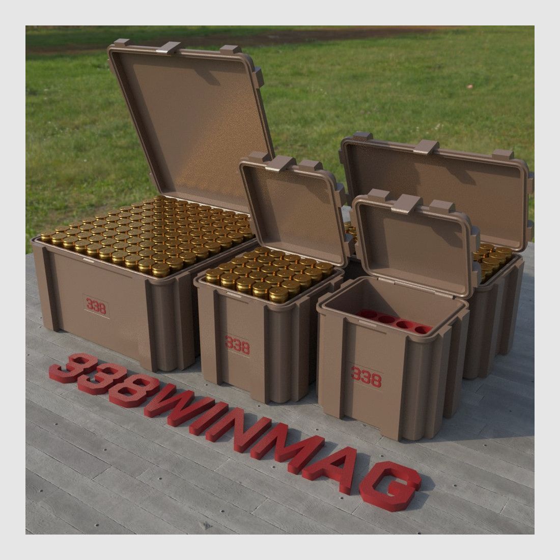 Filamelt ammunition box / Ammo Box .338 Winchester Magnum - cartridge box 'flip lid' - 20 / 25 / 50 / 100 rounds