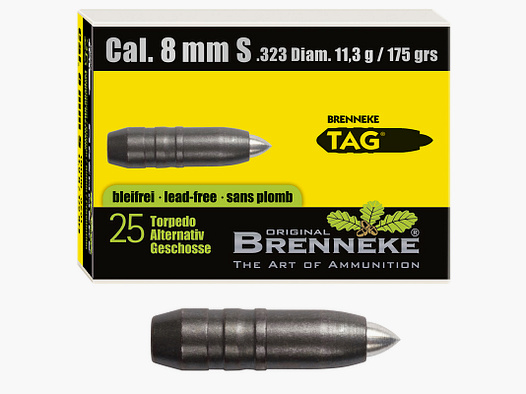 Balle Brenneke 8mm S (.323) TAG 11,3g / 175grs 25 pièces