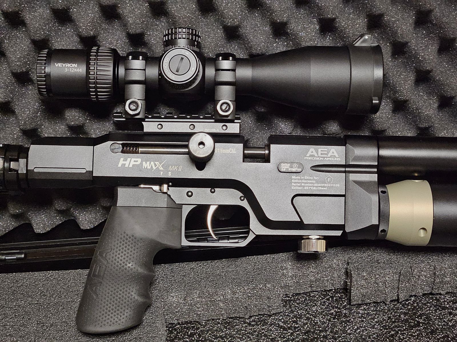 Air rifle AEA HPMAX Mk2 incl. case, scope, moderator and other accessories