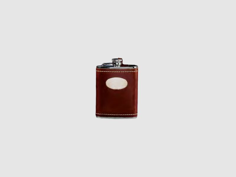 Fritzmann Cognacflasche Edelstahlflasche mit Lederhülle, Naturleder, mit Monogrammscheibe 180ml