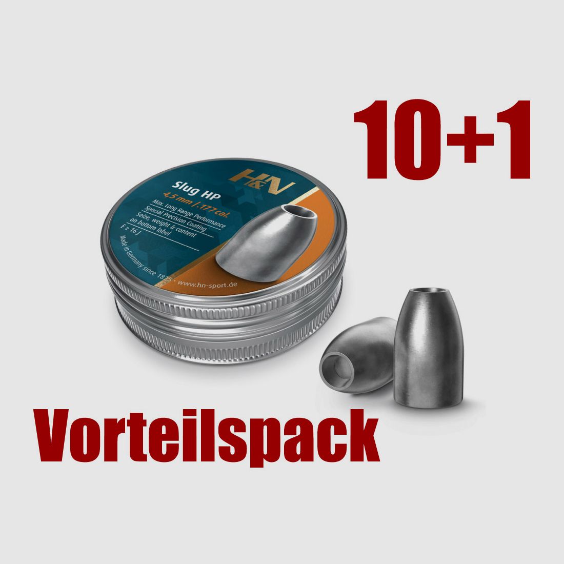 Vorteilspack 10+1 Hohlspitz Diabolos H&N Slug HP Kaliber 4,51 mm 0,84 g 13 gr glatt 11 x 350 StĂĽck