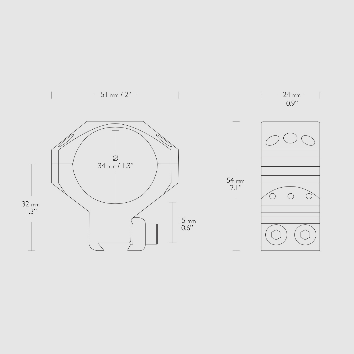 Hawke 24109 taktische Ringmontagen Alu 34 mm 9-11mm Schiene mittel Höhe 54mm