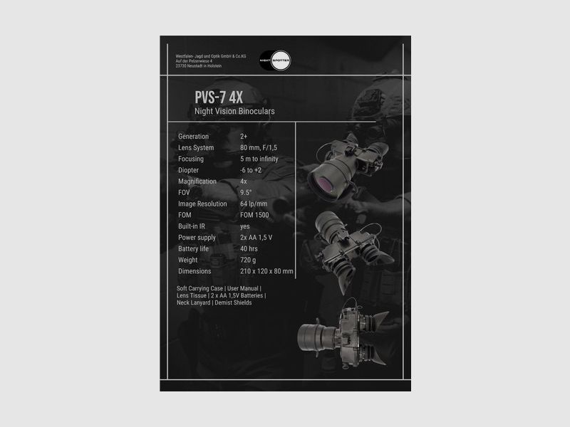 Nightvision PVS7 4X - Gen2+, Generalüberholt, PHOTONIS,  Zubehör,  Green Phosphor