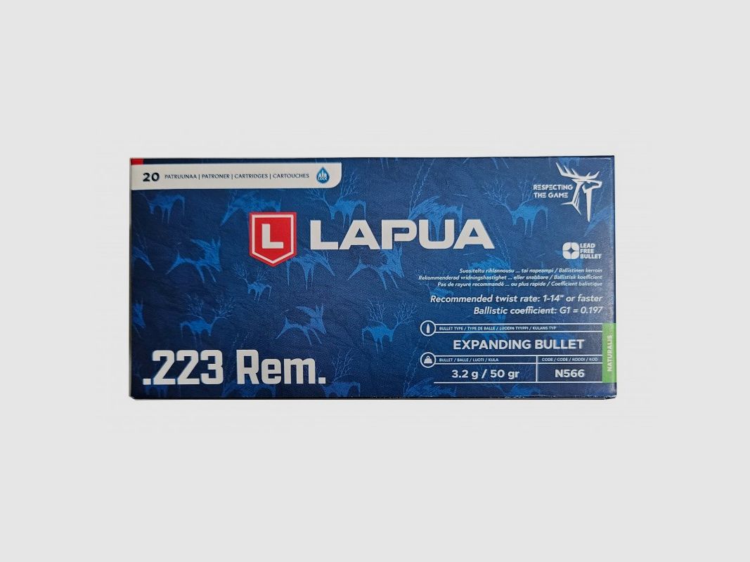 LAPUA 223 REM 50 GRS/3.2 GR NATURALIS 20 PCS, image 1 of 2