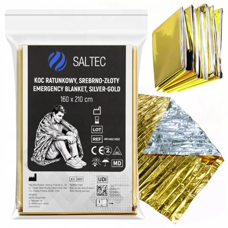 Folia NRC - koc ratunkowy termiczny srebrno-złoty 160 × 210 cm Saltec