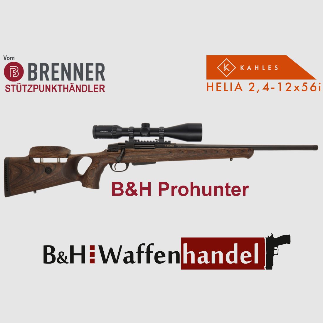 Komplettset: Brenner BR-20 B&H Prohunter Lochschaft mit Verstellung inkl. Kahles Helia 2.4-12x56 fertig montiert (Art.Nr.: BR20PHP11) Jagd Repetierbüchse Finanzierung möglich