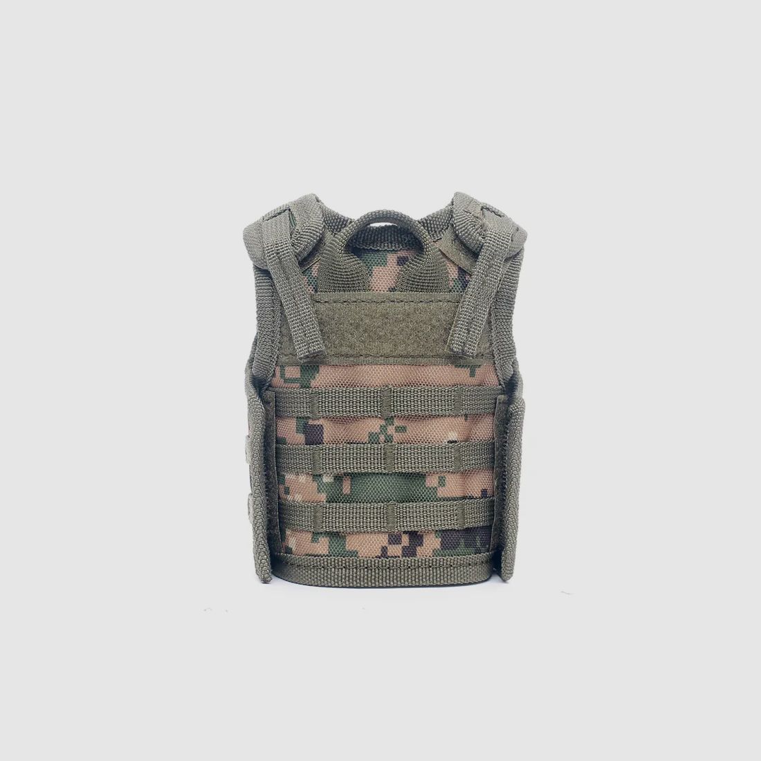 Mini Tactical Schutzweste mit Fronttaschen für Bierflasche / Weinflasche / Thermosflasche - Digital-Woodland