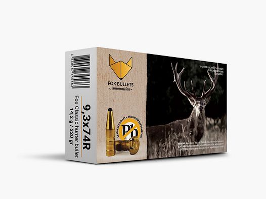 Fox Bullets Classic Hunter 9,3x74 R 14,2 g / 220 gr bleifreie Munition – 20 Patronen
