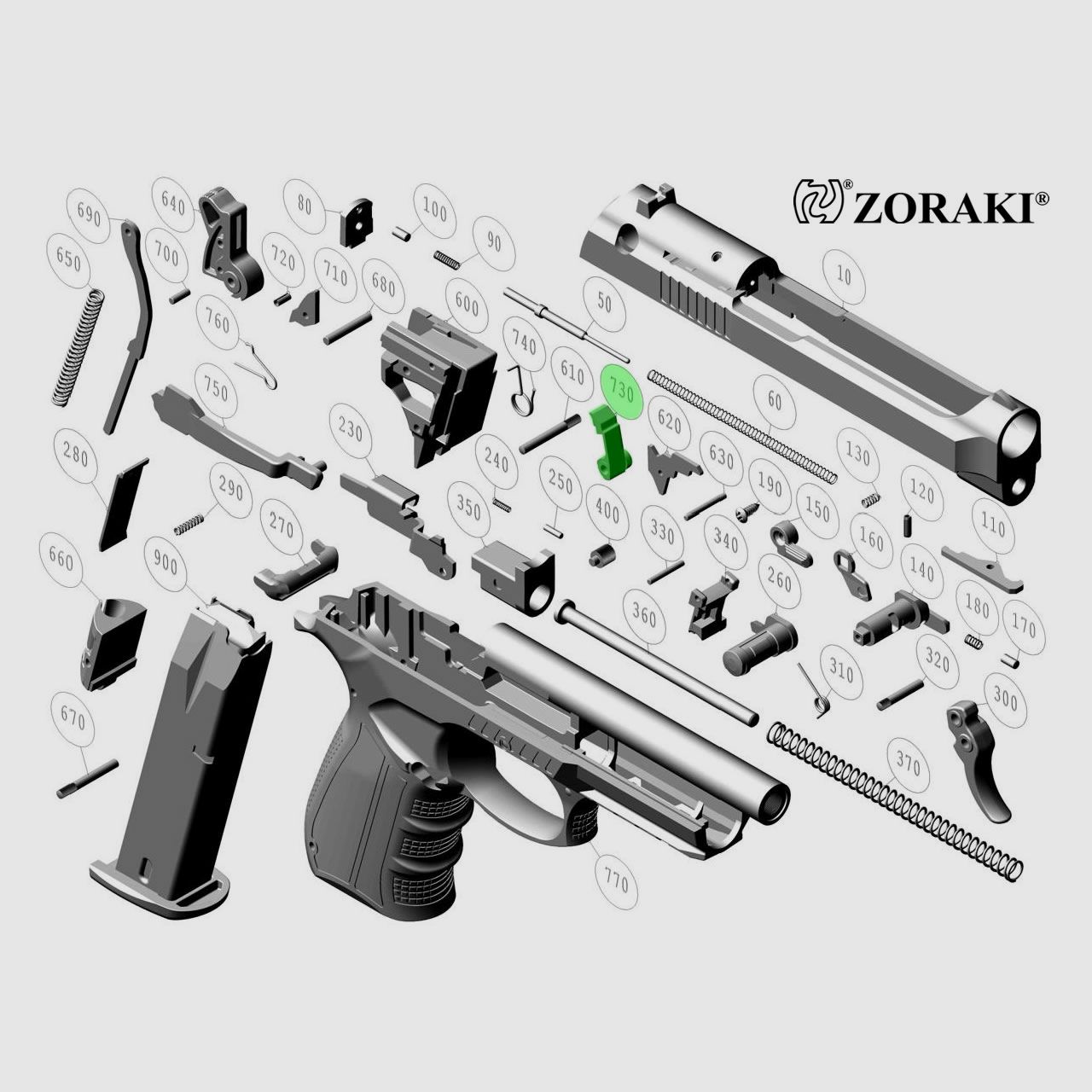 Abzugsklinke fĂĽr Schreckschuss Pistole Zoraki 918, Ersatzteil