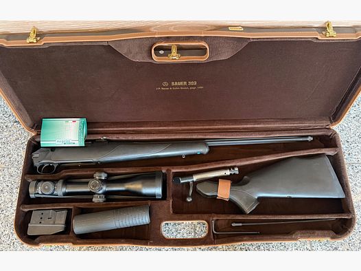 Komplettangebot für Jagen weltweit! Sauer 202 Kal. 7mm RemMag mit kanneliertem Lauf, Zeiss V8 (Neu) + Roedale Ti48 (Neu) + Sauer Koffer (Neu)