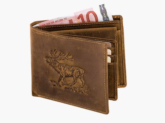 Ledergeldbörse Hirsch Ouerformat 11,5x9,5cm braun