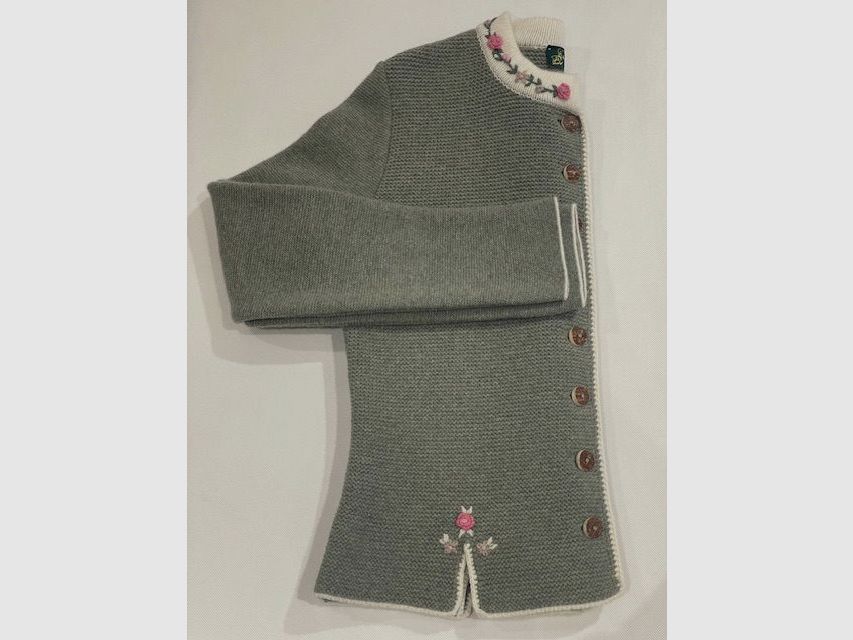 Women's cardigan made of merino wool in sage green with flowers