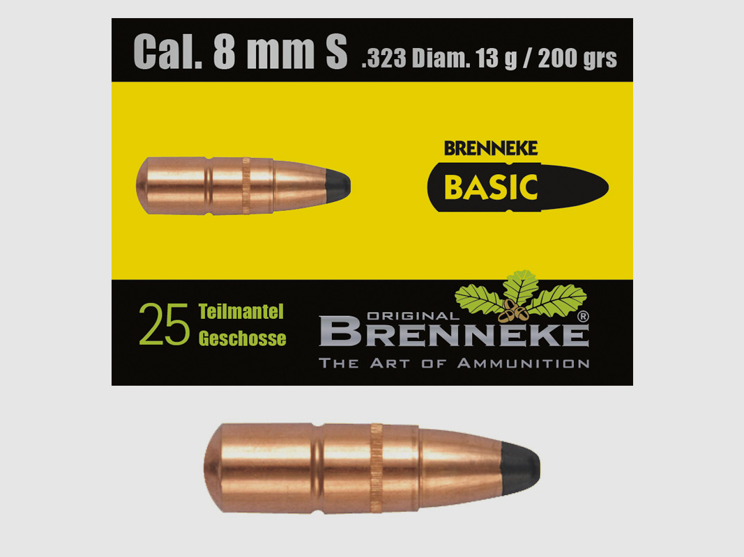 Proiettile Brenneke 8mm S (.323) BASIC 13g / 200grs 25 pezzi