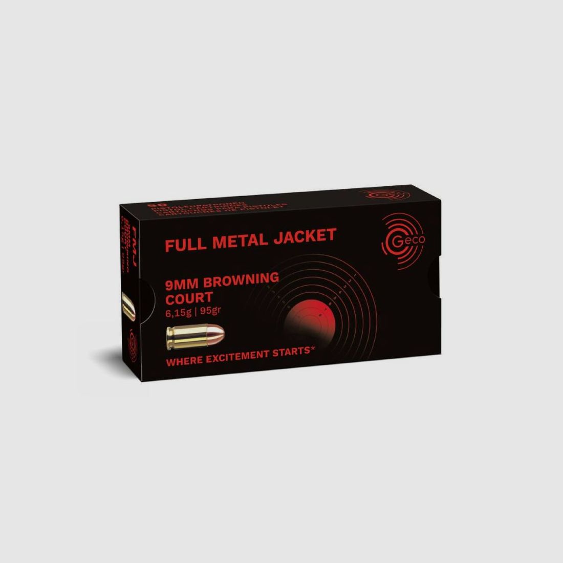 GECO 9 mm Browning short Full Metal Jacket 6,15g/95gr - 50 Patronen