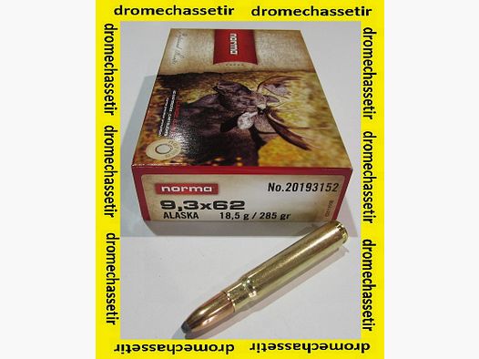 1 Schachtel mit 20 Patronen Norma, Kaliber 9,3×62, Alaska 285 Grain, 18,5 Gramm