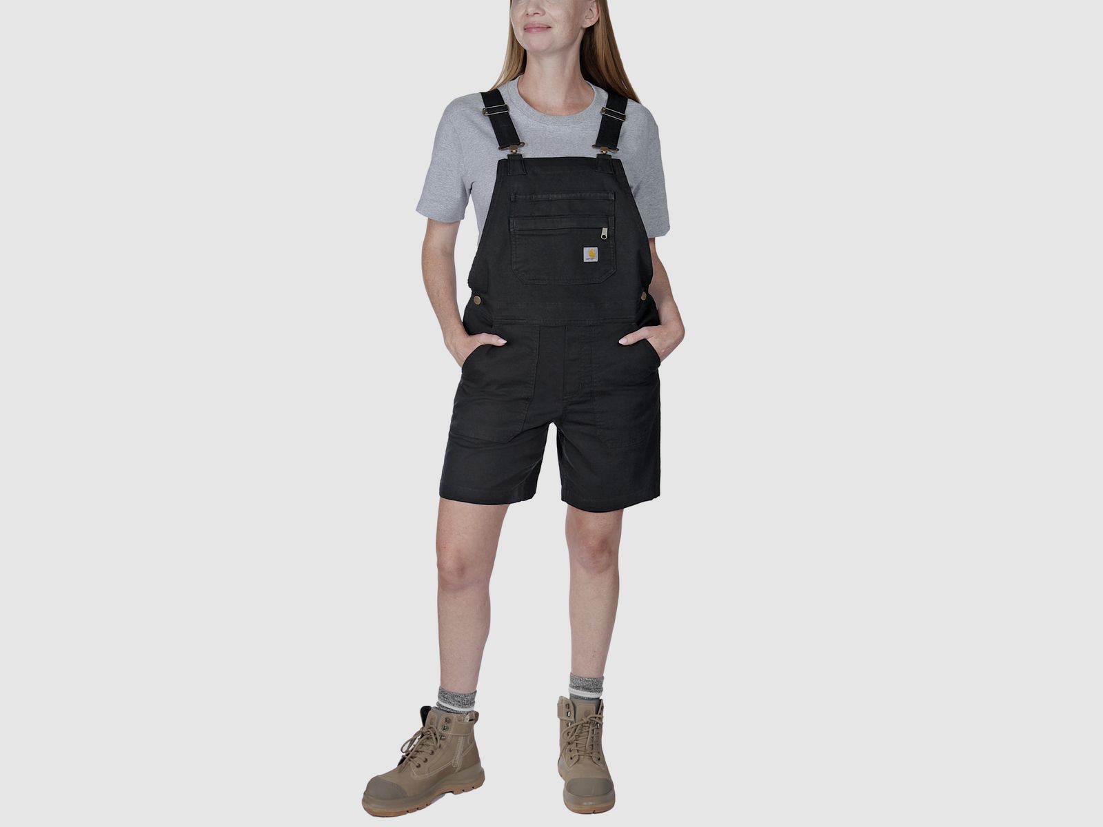 Carhartt Relaxed Fit Canvas Salopette Shorts, Donna, Nero, XL