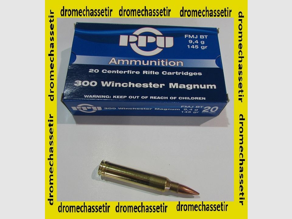 Box mit 20 Patronen Kaliber 300 Winchester Magnum, 145 Grain FMJBT