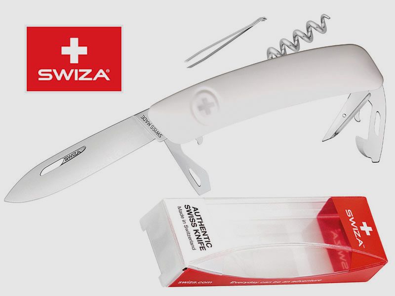 SWIZA Schweizer Messer D03, weiss, Edelstahl 440, 11 Funktionen, Korkenzieher, Multi-Tool