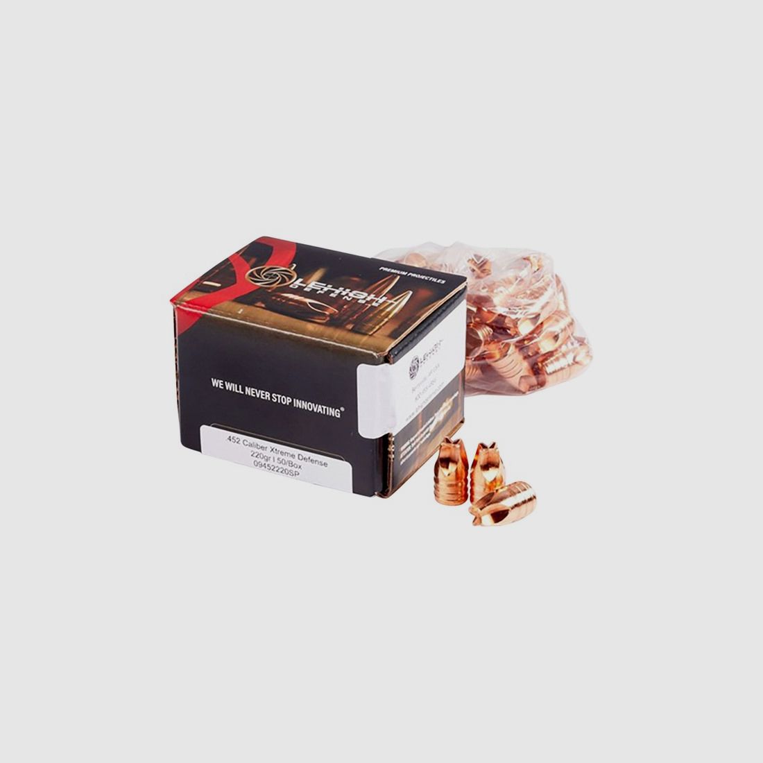 LEHIGH DEFENSE XTREME FTM PROIETTILI LEHIGH DEFENSE 45 CALIBRO (0,452″) 220GR FLUID TRANSFER MONOLITHIC 50/BOX, immagine 2 di 2