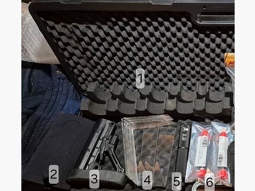 Conjunto de carabina de aire, culata, silenciador, etc.