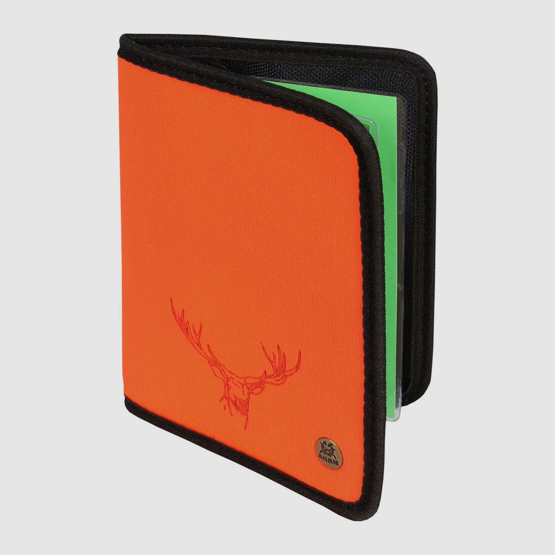 Étui de permis de chasse AKAH en néoprène orange motif cerf