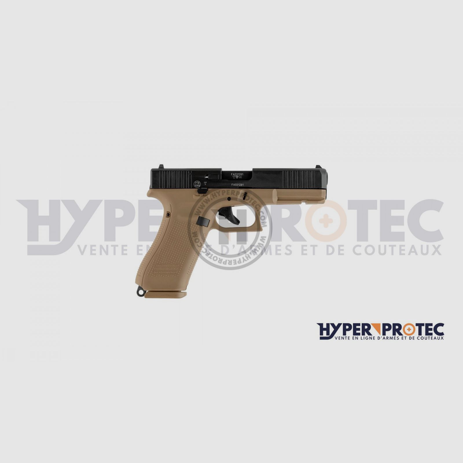 Pack Glock 17 Gen 5 Tan + Platzpatronen + Gummigeschosswerfer, Bild 5 von 7