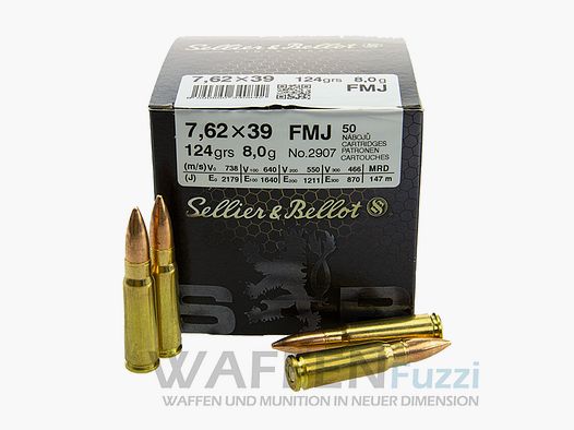 S&B 7,62x39 Vollmantel Büchsenpatronen 124gr. 50 Schuss