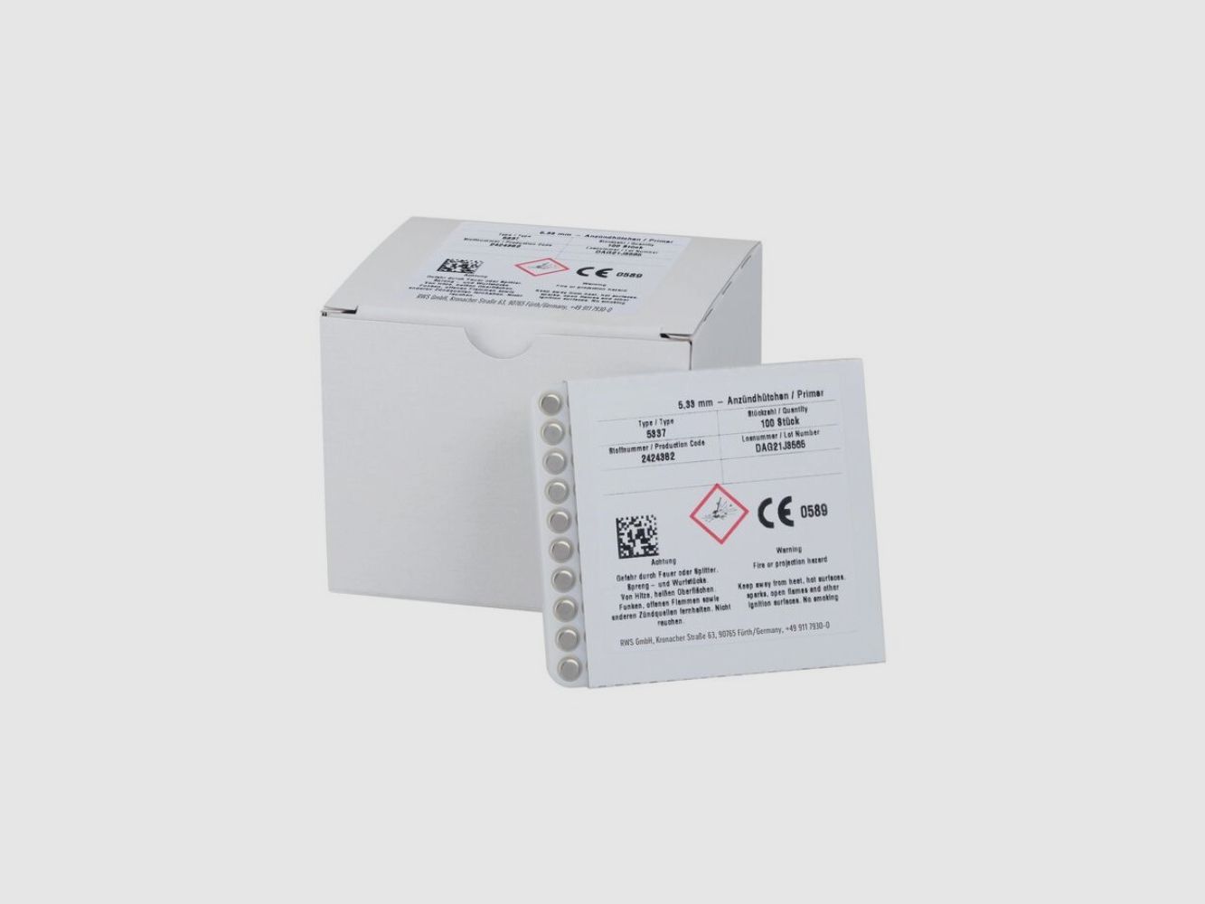 RWS Large Pistol Anvil Primers SINOXID Ø 5,33mm No: 5337 VE100
