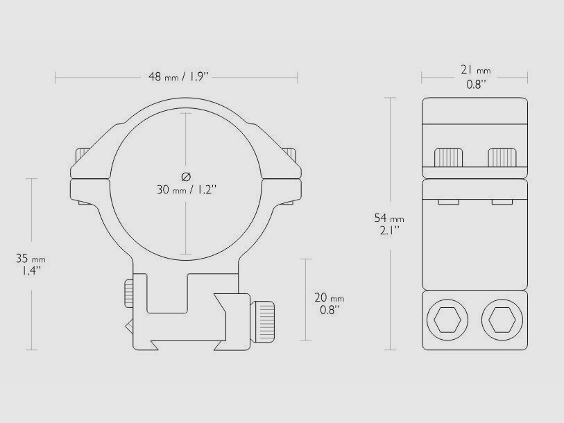 HAWKE 22140 30mm Ringmontagen Hoch für 9-11mm Schiene ADJUSTABLE Verstellbar