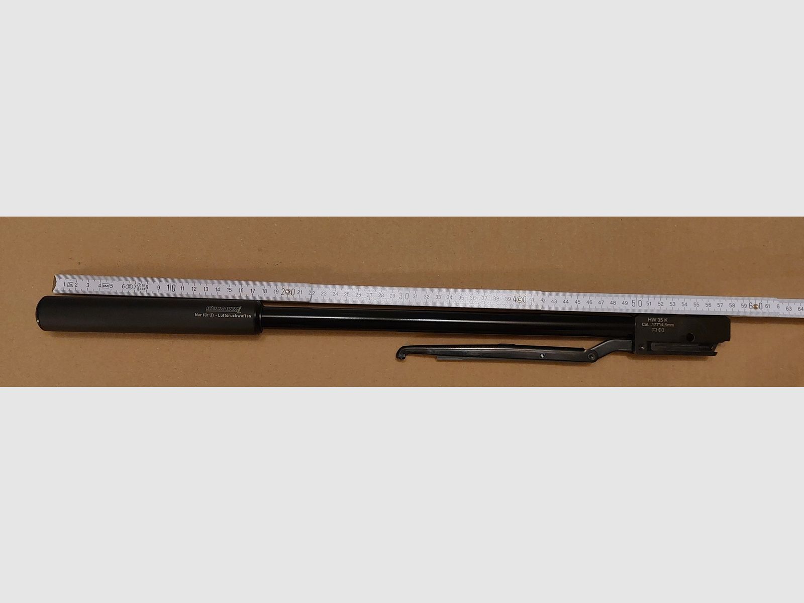 Weihrauch HW 35 K Lauf 4,5 mm ohne F mit lackierten Laufmantel, aufgeschraubten Weihrauch Schalldämpfer
