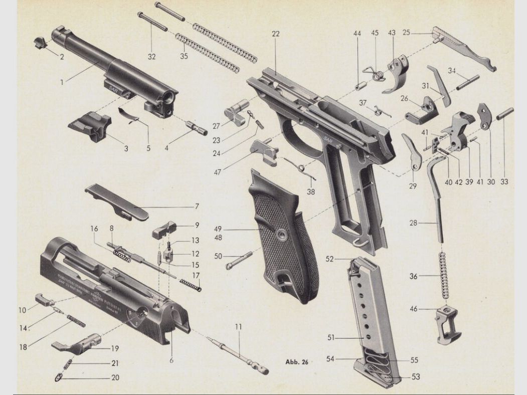 Fabbrica di armi Walther Ulm Donau Set di parti libero Walther P1 della Bundeswehr 24 parti