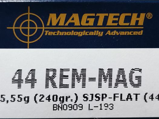 Revolverpatronen Magtech .44 REM-MAG 15,55g. 240GR. SJSP-Flat (44A) !!!
