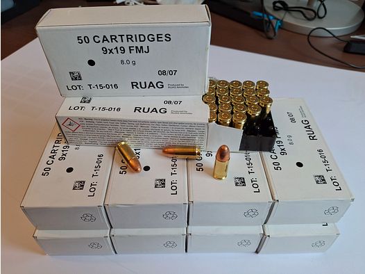 9x19 FMJ, 9mm Luger, RUAG, 500 Stück