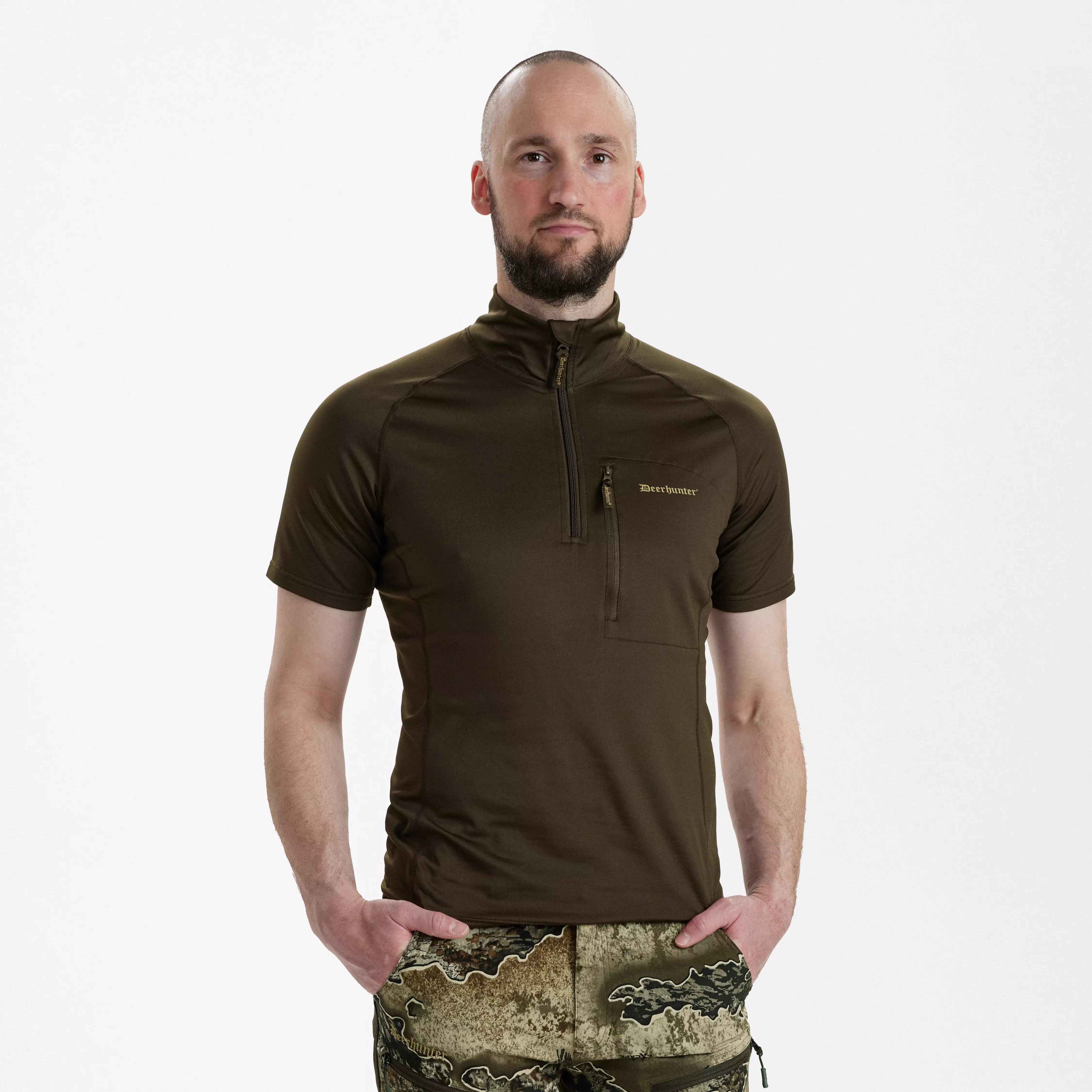 Excape ocieplany T-shirt z kołnierzem zapinanym na zamek - Art Green