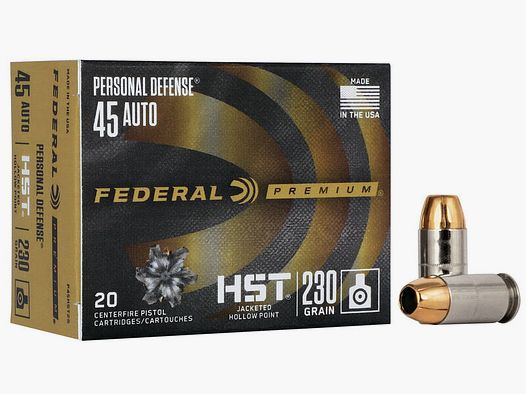 Federal Pistol Ammunition Premium .45 Auto 14.90g HST Jacketed Hollow Point