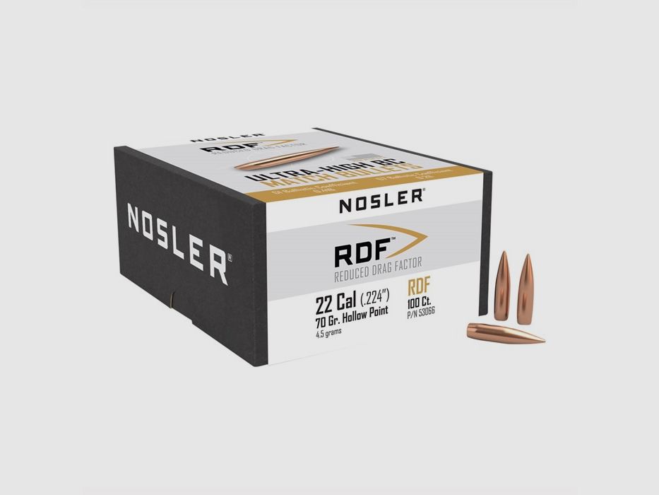 NOSLER 22 KALIBER (0,224″) 70GR HOLLOW POINT BOAT TAIL 100/BOX, Bild 3 von 3