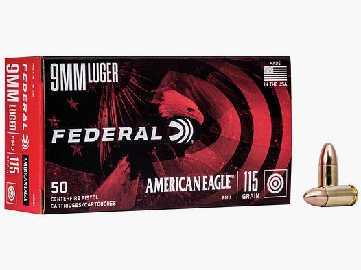 Federal American Eagle 9mm Luger 115GR FMJ 50 cartucce