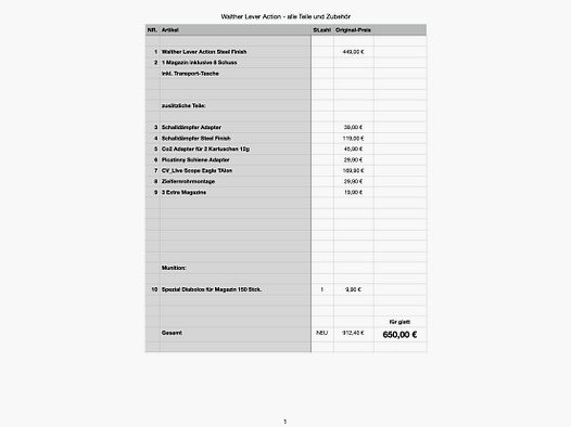 Walther Lever Action Steelfinish inkl. Schalldämpfer
