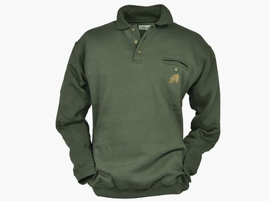 Hubertus Sweater mit Wildschweinstick Oliv