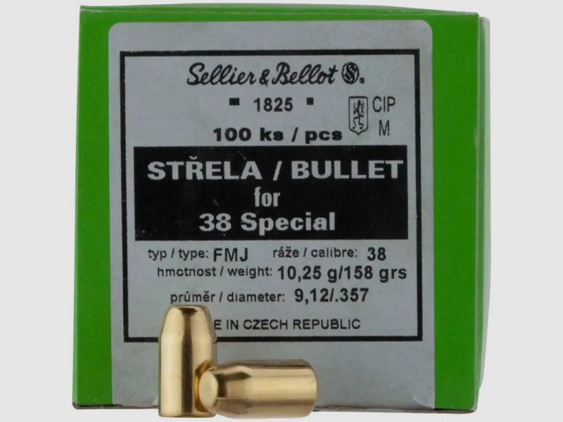 SELLIER & BELLOT GESCHOSSE - .38 / .357- FMJ - 10,25 G / 158 GRS - 100 STÜCK