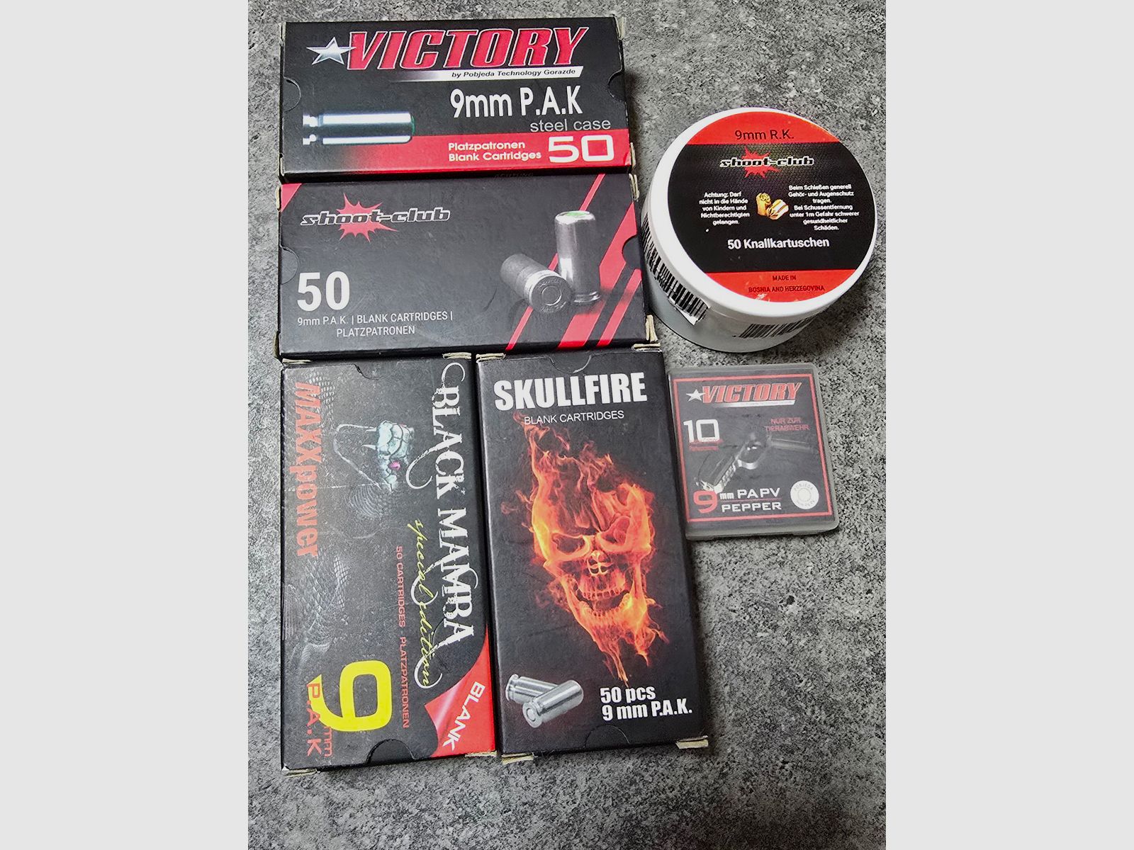 Platzpatronen 9mm PAK Pfeffer 9mm RK .45 Short Walther Skullfire RWS Berserk