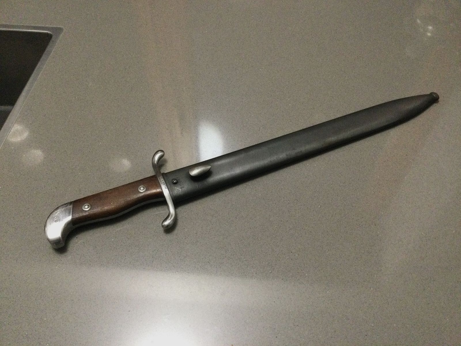 Bayonet, 1909, Modelo Argentino, nummerngleich, Stahlscheide